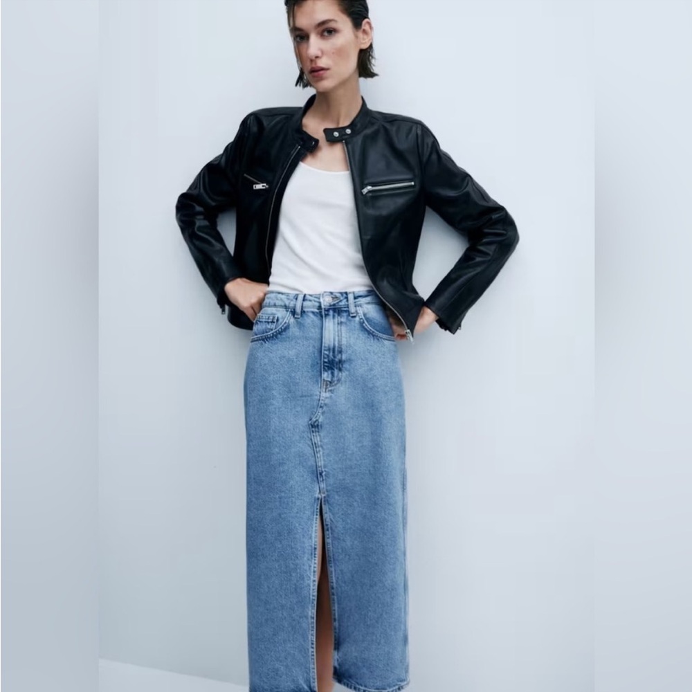 Mango Denim Midi Skirt with Slit